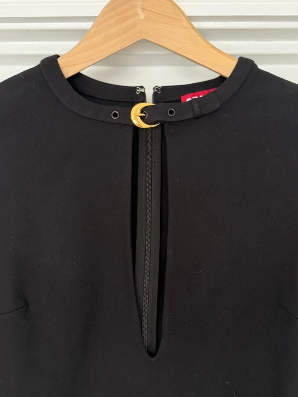 Black Long-Sleeve Mini Dress with Keyhole Neck - Picture 3 of 4